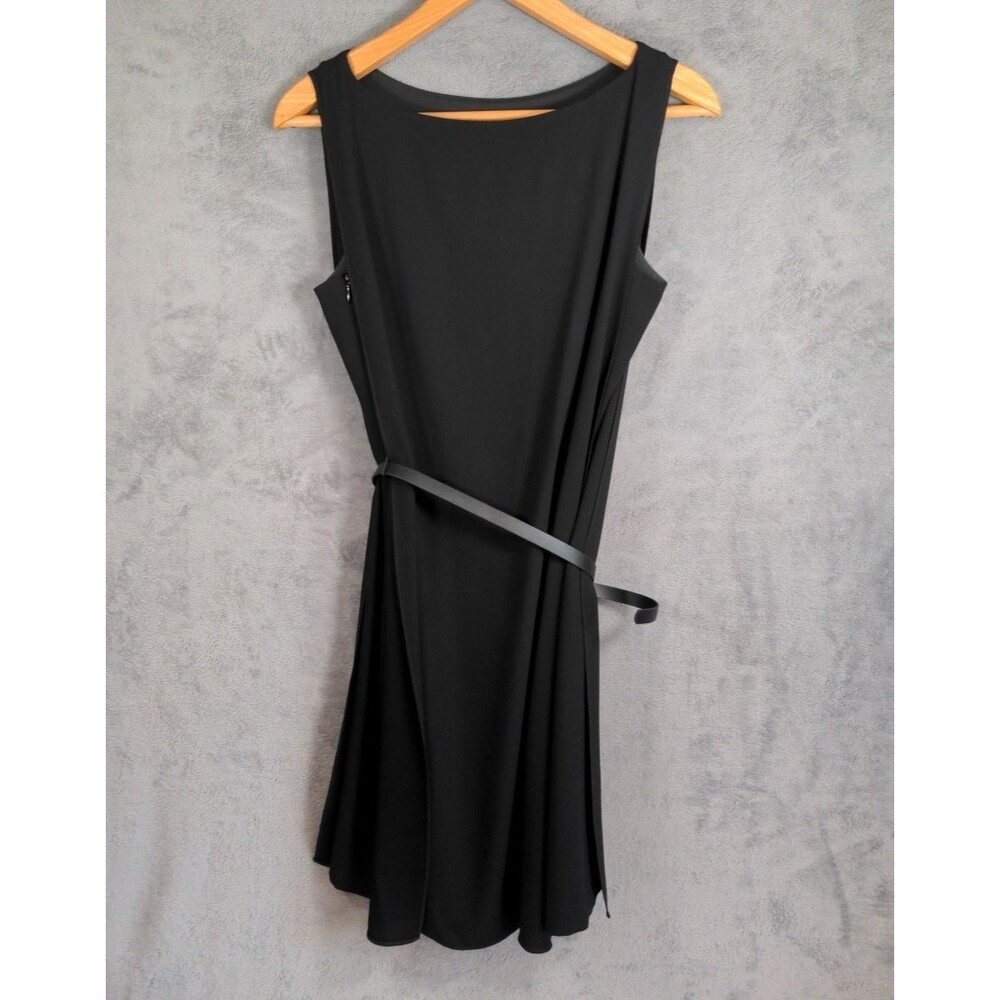 White House Black Market Black Sheath Dress Size 4 Black Sleeveless Belted Lined - Picture 4 of 8